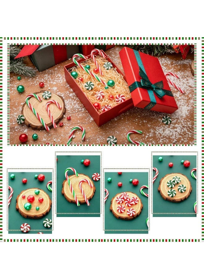 CLENEA مجموعة 175 قطعة من حشوات مزهريات عيد الميلاد، لآلئ صناعية عائمة، خرز لؤلؤي أخضر وأحمر على شكل عصا حلوى، خرز أكريليك مزخرف للمزهريات والطاولات والحفلات وديكور المنزل في موسم الأعياد - Image 5